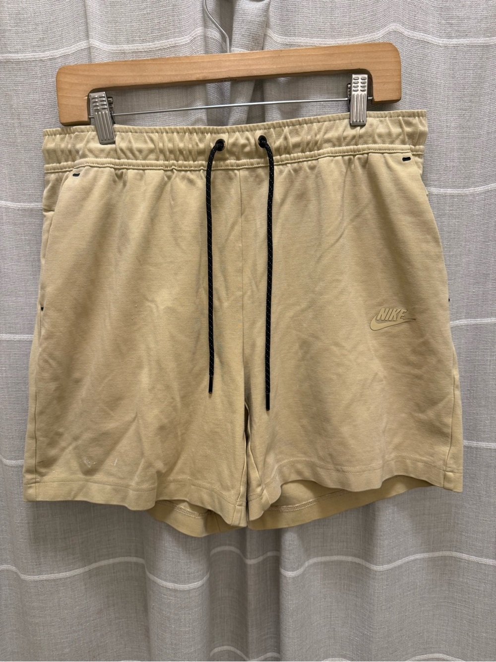 Nike Men's Tan Athletic Shorts with Black Drawstring